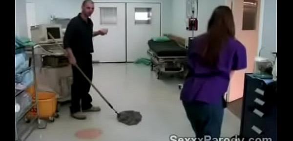  Naughty beautiful nurse kneels to blow in XXX parody